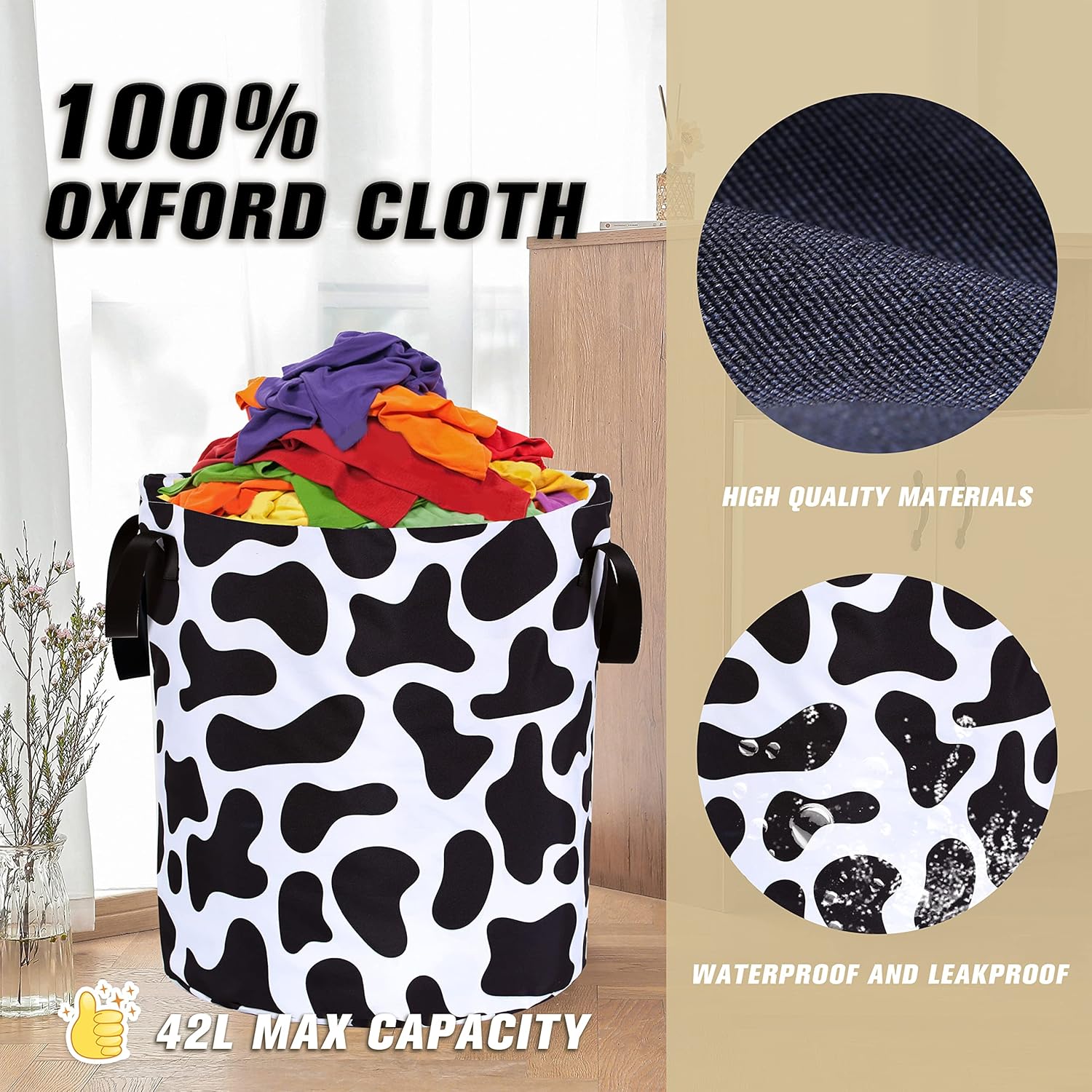 NUTAINLA Cow Print Foldable Laundry Basket