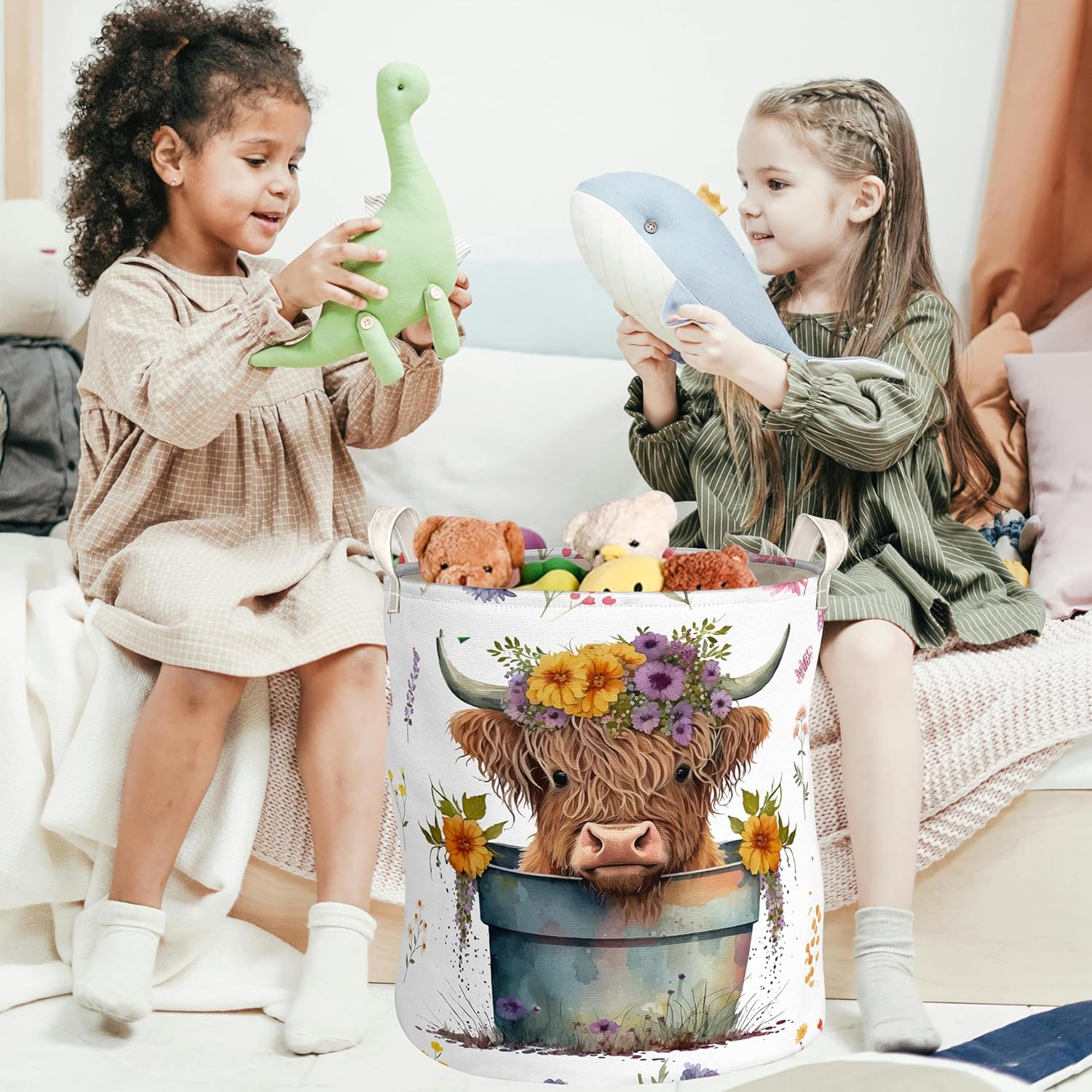Highland Cow Laundry Basket with Lining for Kids