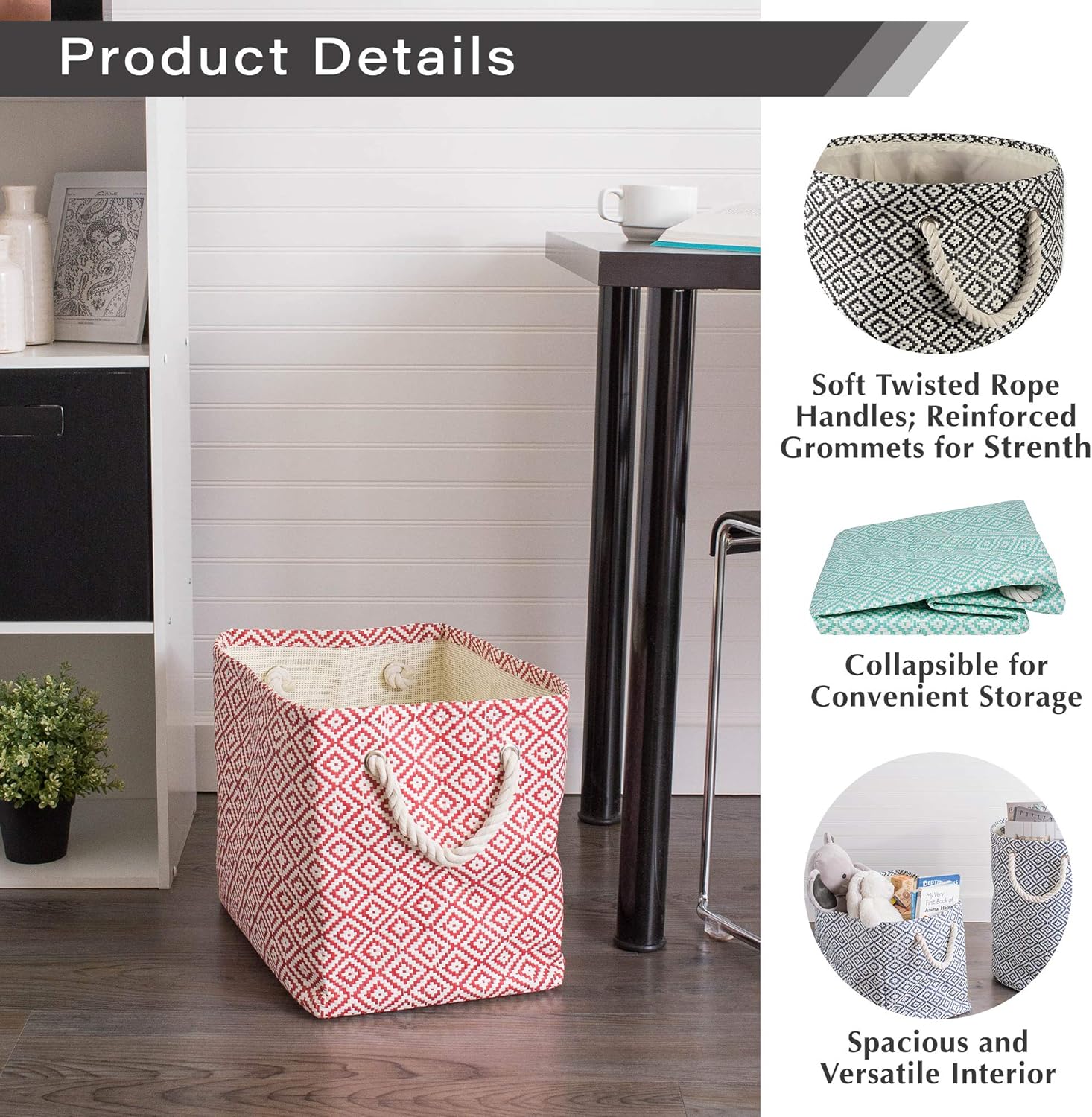 DII Chevron Woven Paper Storage Bin Medium Round Aqua