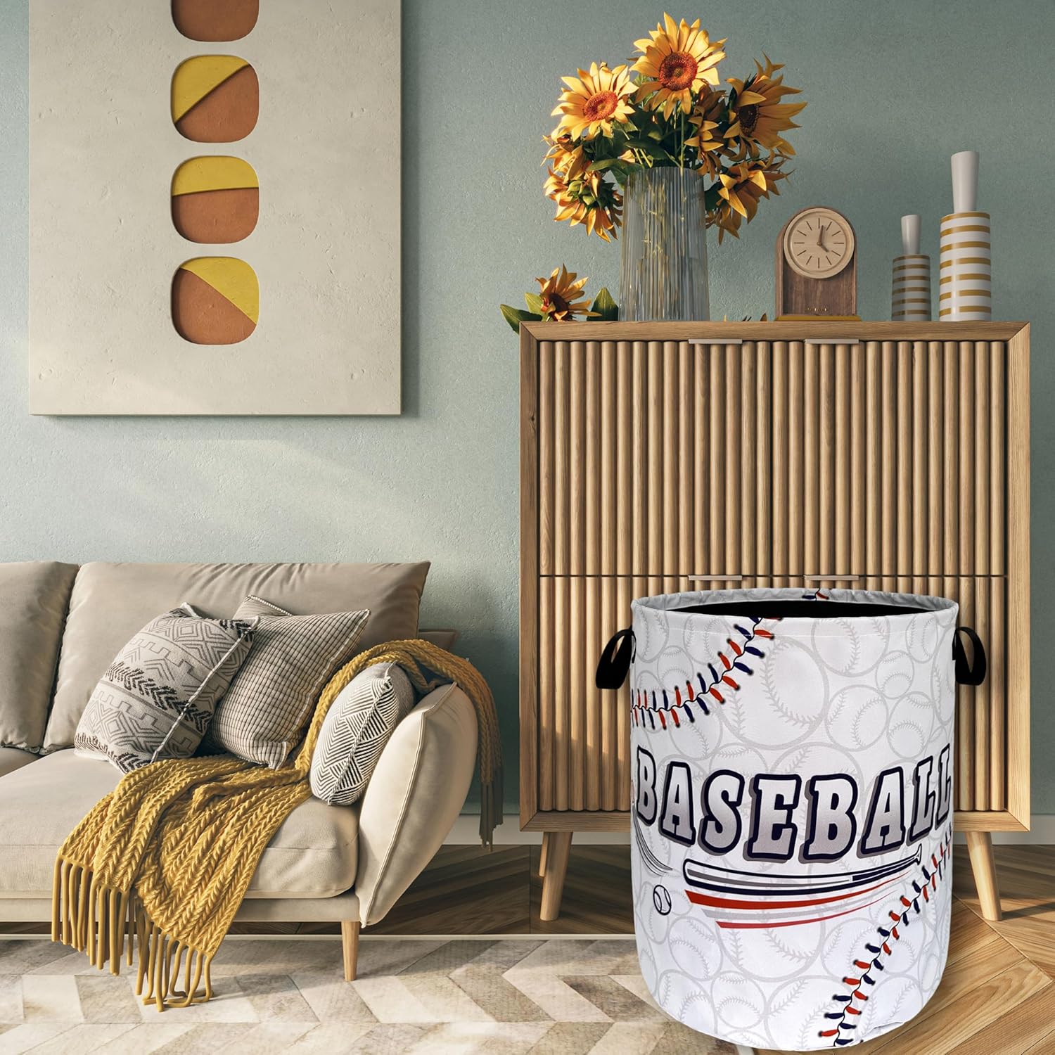 Foldable Laundry Basket with Handles and Balls Texture