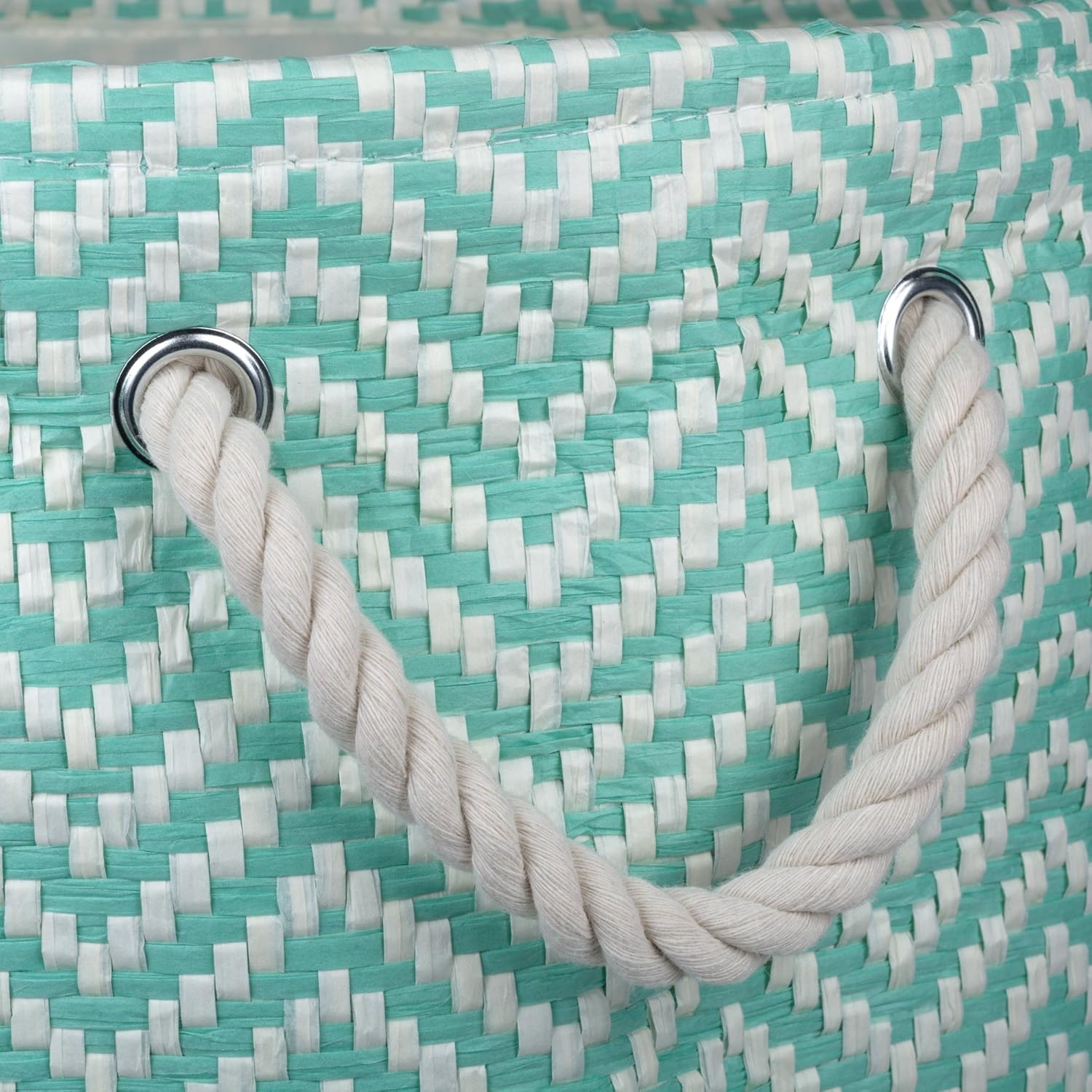 DII Chevron Woven Paper Storage Bin Medium Round Aqua