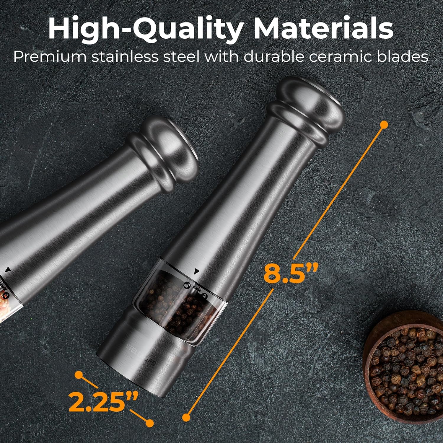 Stellegro Electric Salt Pepper Grinder Set
