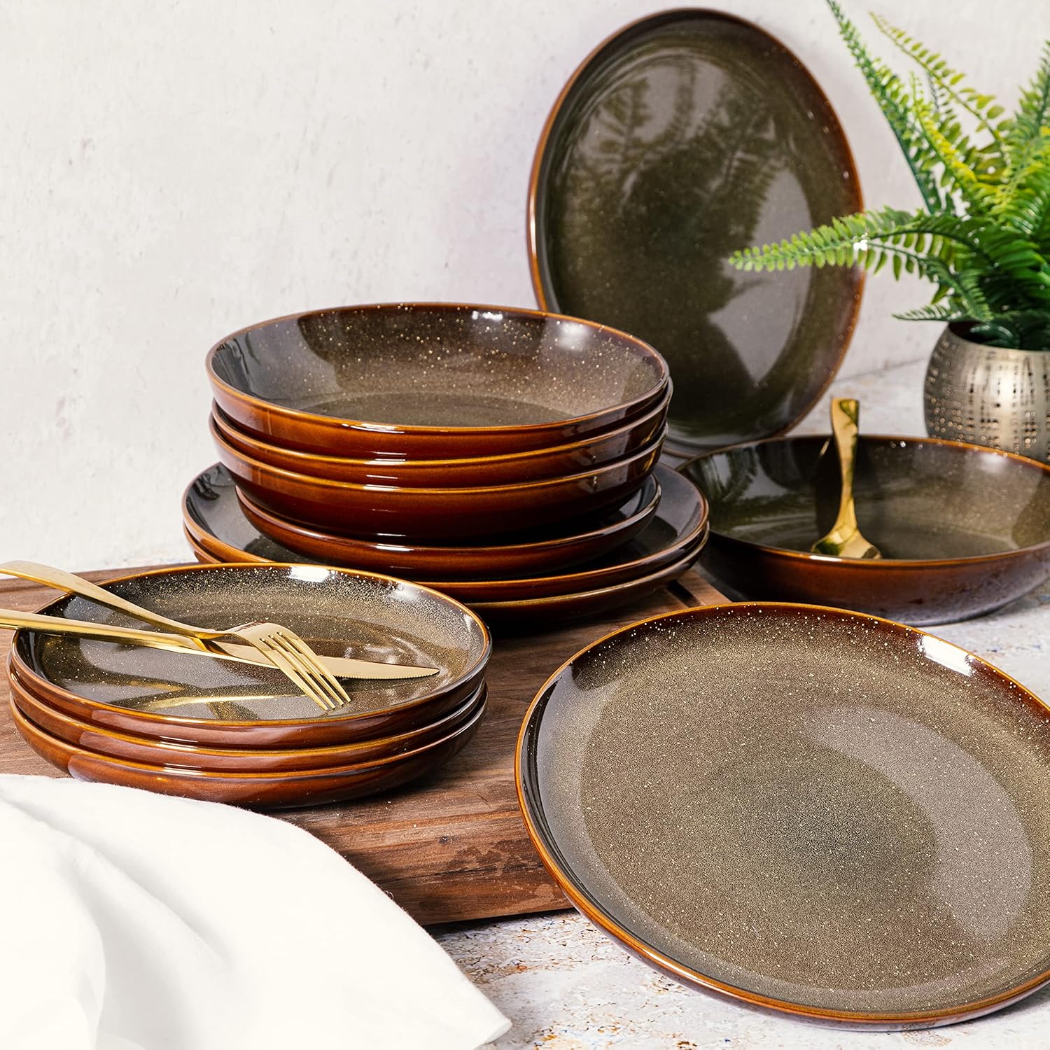 Gibson Elite Edwina Double Bowl Dinnerware Set for 4 16pcs