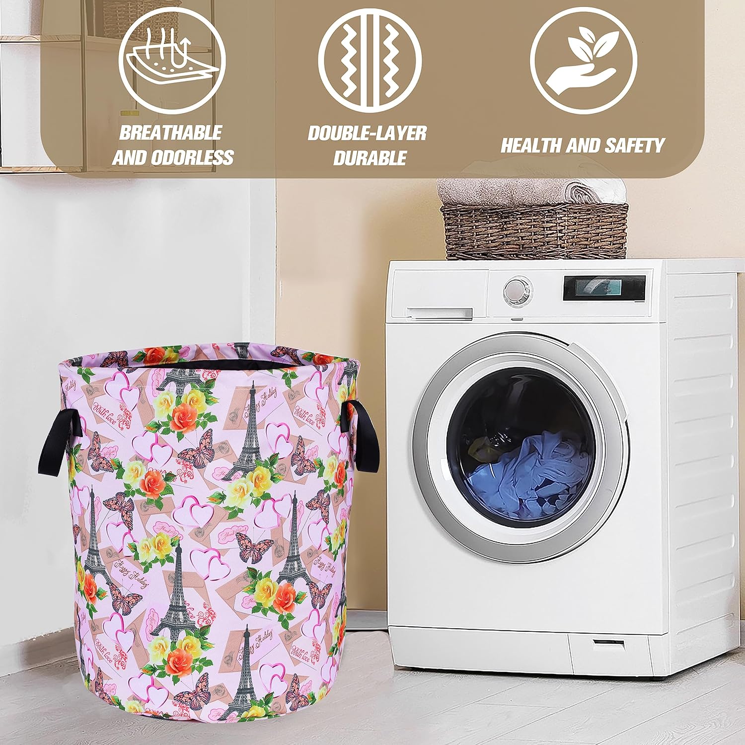 NUTAINLA Eiffel Tower Laundry Basket Foldable Oxford Cloth Tote Bag