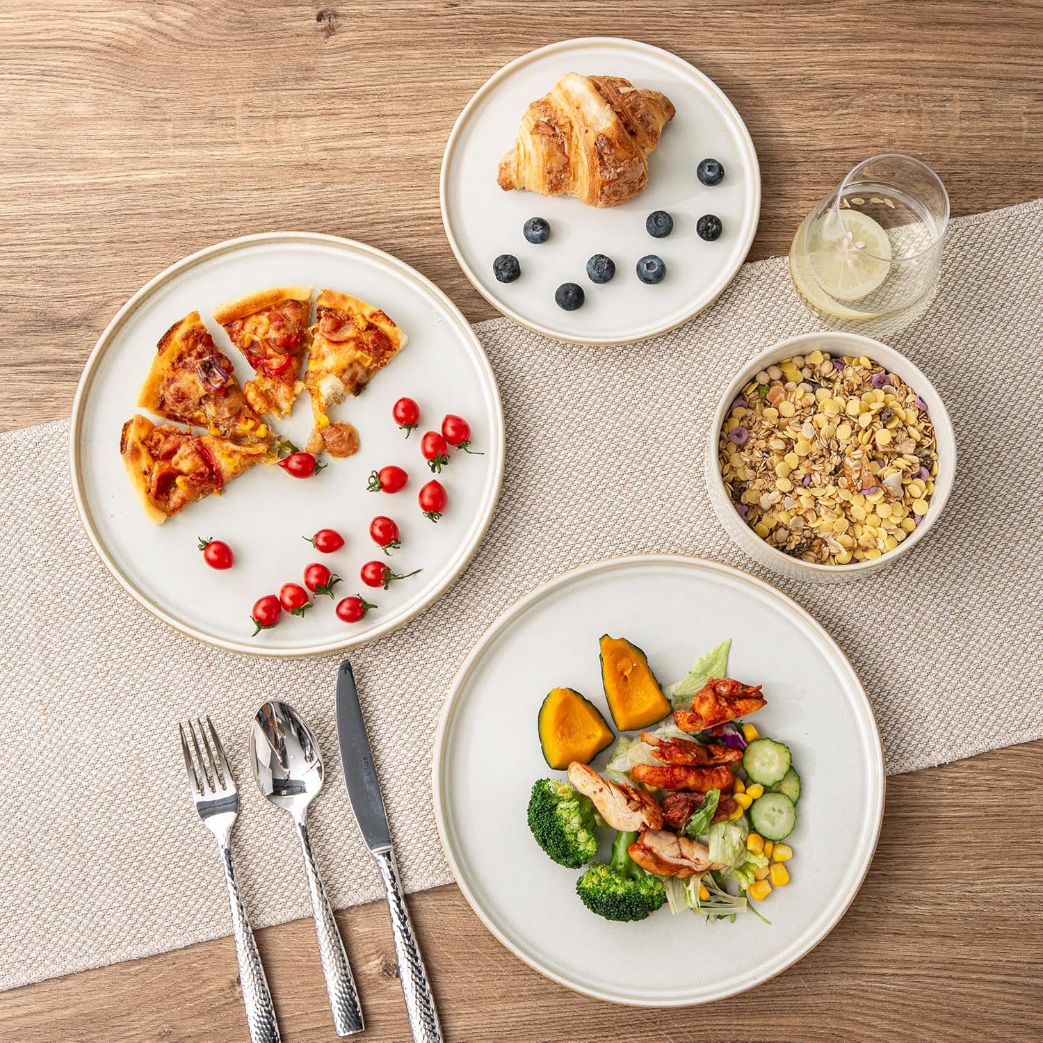 AmorArc Ceramic Dinnerware Set for 4 Unique Glazed Plates and Bowls