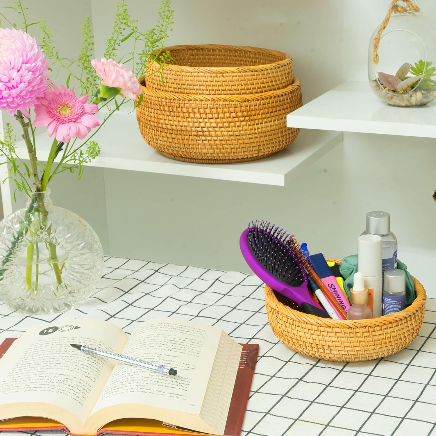 CLAYNIX Set of 3 Stackable Rattan Fruit Baskets