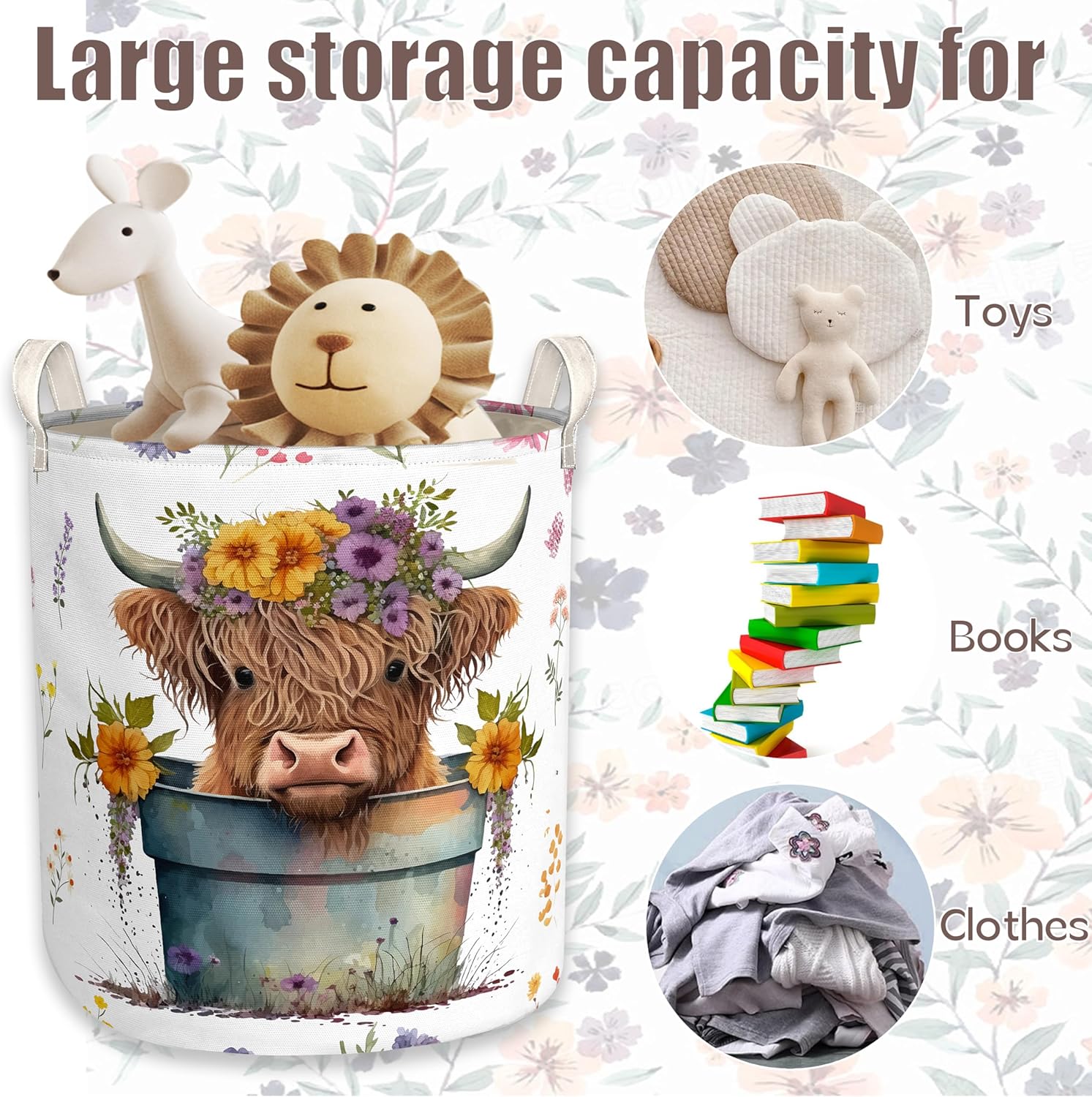 Highland Cow Laundry Basket with Lining for Kids