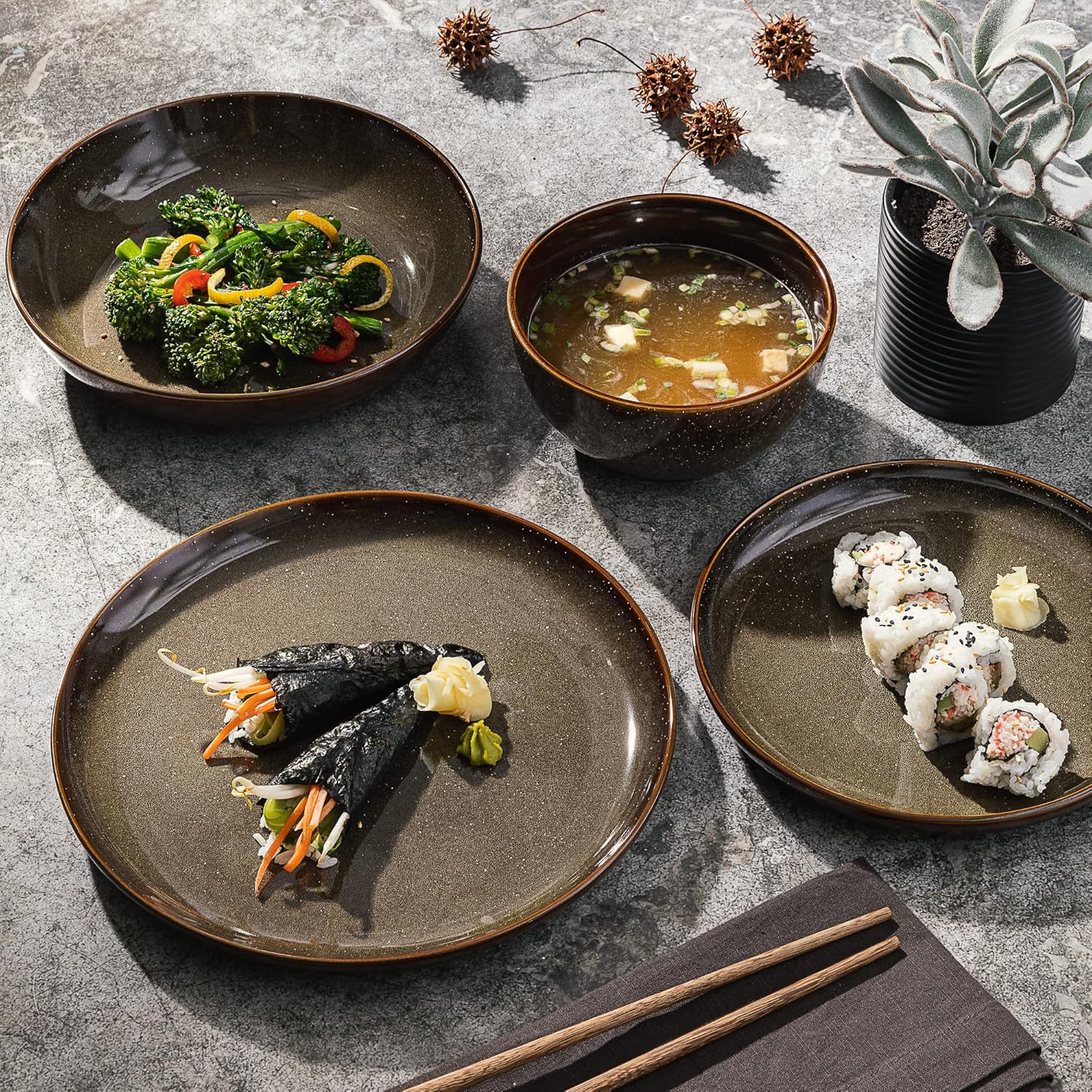 Gibson Elite Edwina Double Bowl Dinnerware Set for 4 16pcs