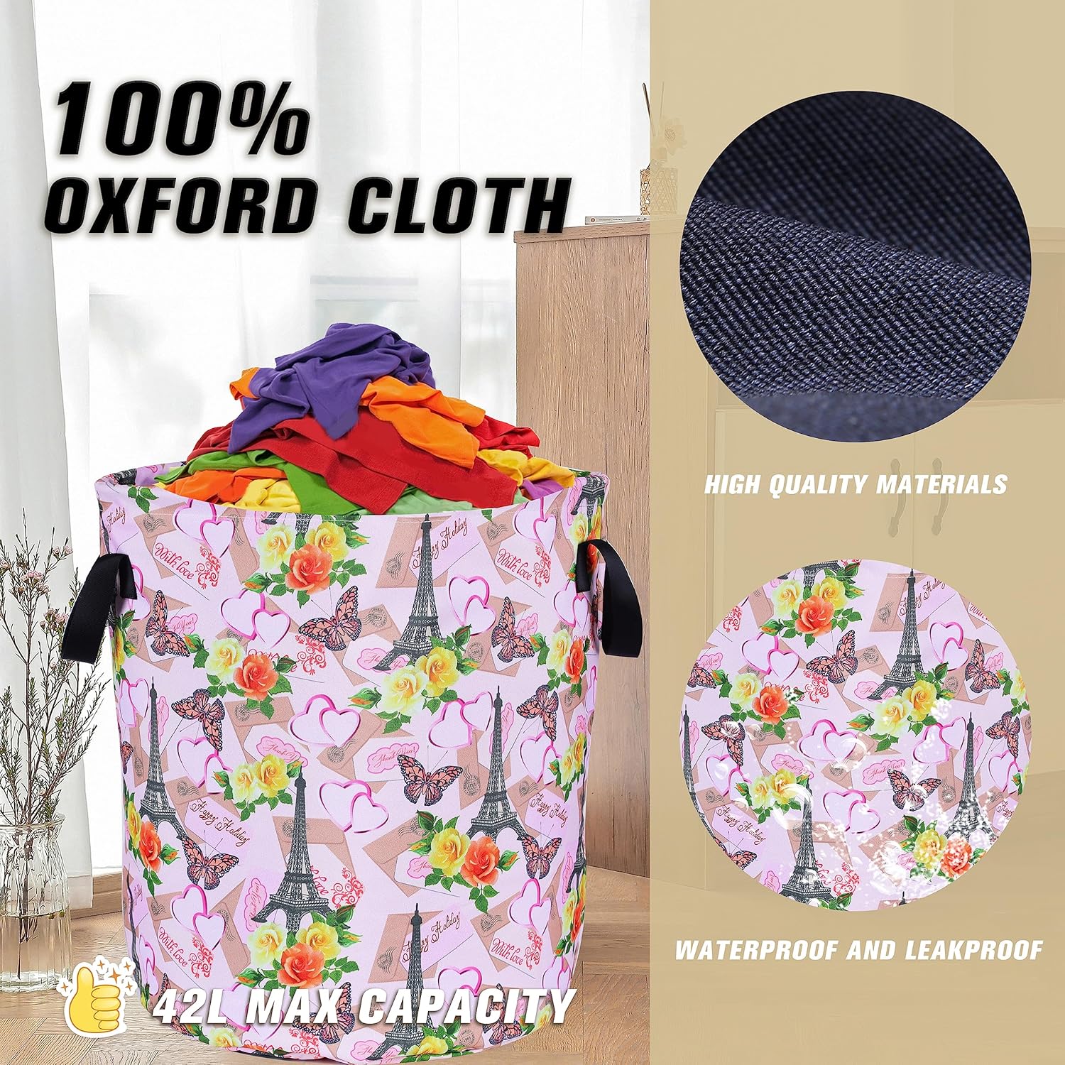 NUTAINLA Eiffel Tower Laundry Basket Foldable Oxford Cloth Tote Bag